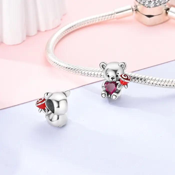 Breloques en argent sterling 925 en forme d'ours en peluche