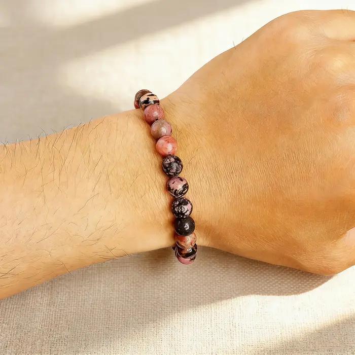 Bracelet Rhodonite pierre naturelle pour femmes et hommes, bracelet de guérison énergie équilibrée et vitalité, bijoux pour occasions spéciales