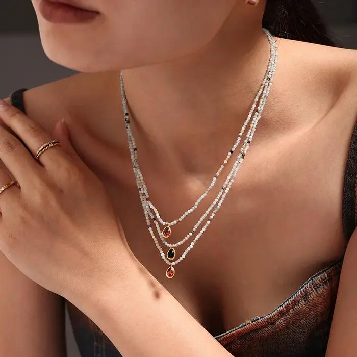 Magnifique collier en pierres naturelles vertes pour femmes