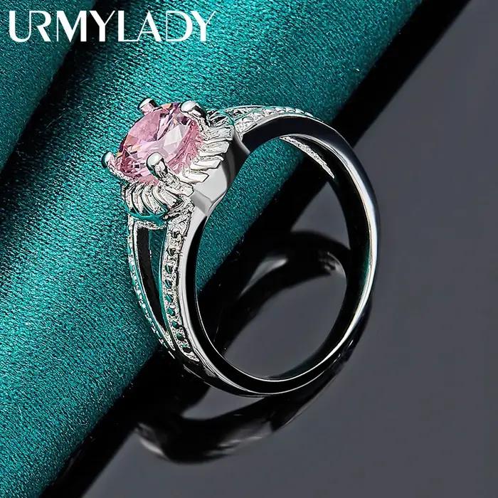 URMYLADY Breloque en argent sterling 925 avec zircon rose 7-10 # Bague pour femmes