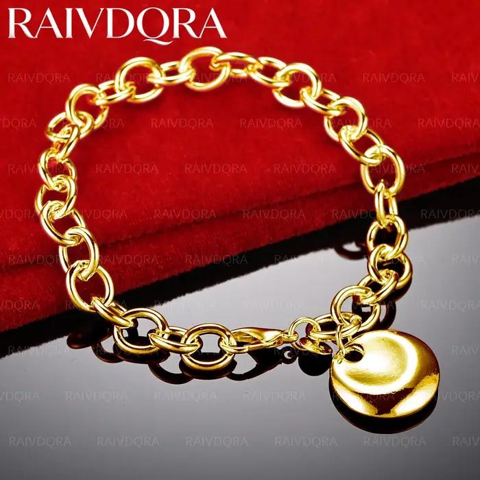 Bracelet chaîne avec pendentif rond plaqué or 18 carats pour hommes et femmes, bijoux à la mode, cha
