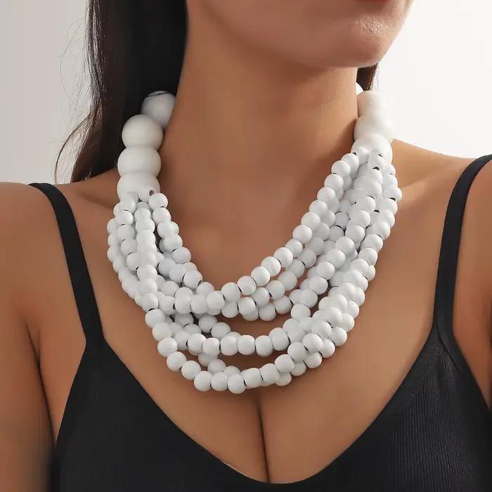 Collier bavoir multicouche en perles de bois pour femmes, Style africain bohème, fait à la main, acc