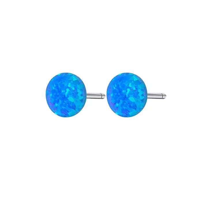Boucles d'oreilles rondes en pierre d'opale bleue et blanche pour femmes, boucles d'oreilles féminines mignonnes, petite boule, mode simple, bijoux de pierre de naissance, cadeau pour les patients