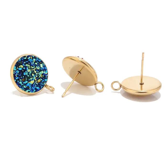 10 pièces 12mm ronde résine Druzy acier inoxydable pierre Post boucles d'oreilles résultats avec bou