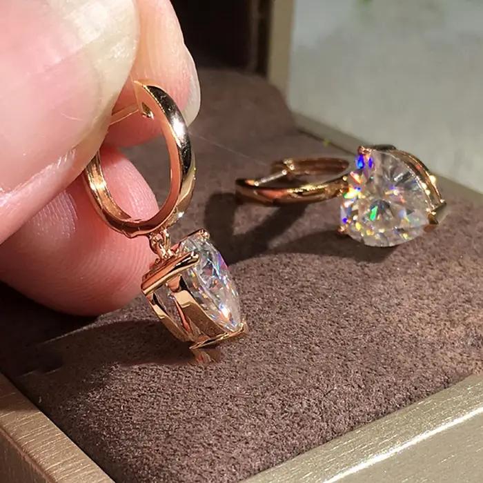 Boucles d'Oreilles Pendantes en Forme de Cœur Cubique pour Femme