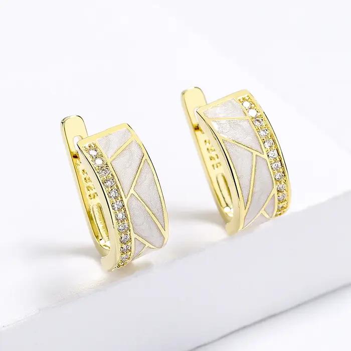 Boucles d'oreilles classiques blanches plaquées argent 925 pour femmes