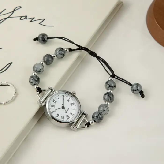 Mode Bracelet perlé montre Bracelet réglable pendentif montre à Quartz montre-Bracelet femmes filles