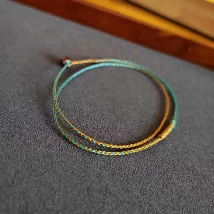 Bracelet porte-bonheur en corde bleue et verte, fait à la main, peut porter une perle, bricolage, cadeau pour amoureux des femmes et des hommes, Bracelet d'amitié à Double boucle