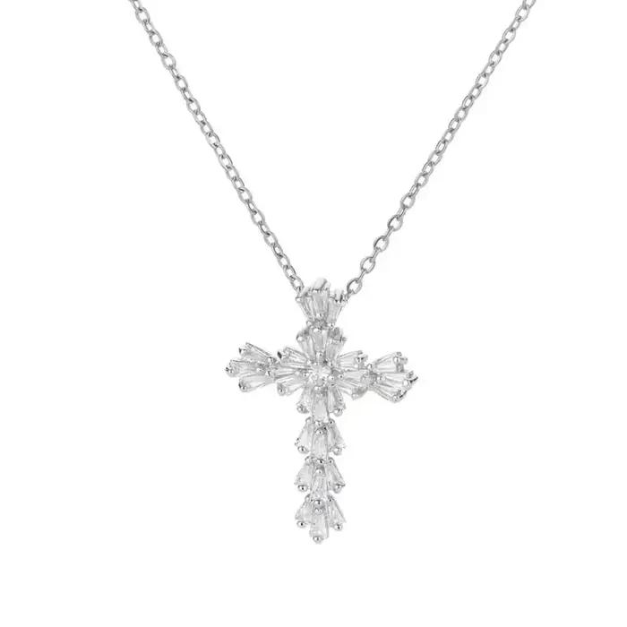 Collier de luxe avec pendentif croix en zircone pour femmes, cristal de Zircon, chaîne en acier inoxydable, breloque, nouvelle tendance, bijoux esthétiques