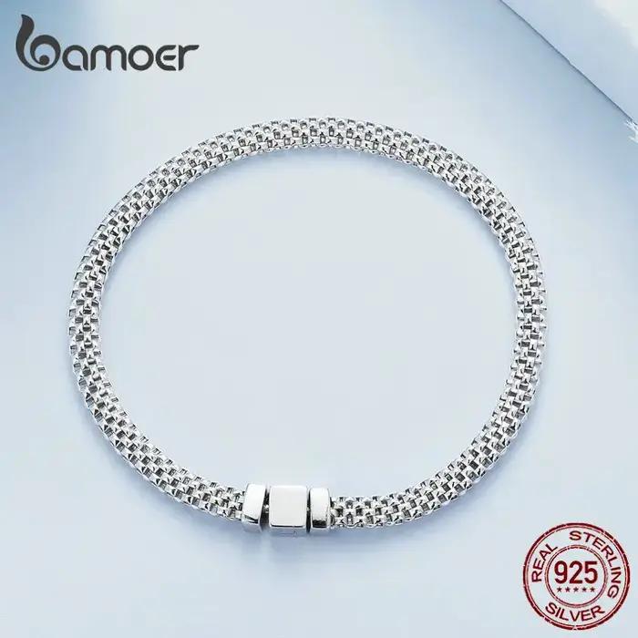 Bamoer Bracelet tressé 925 en argent Sterling Unique boucle carrée
