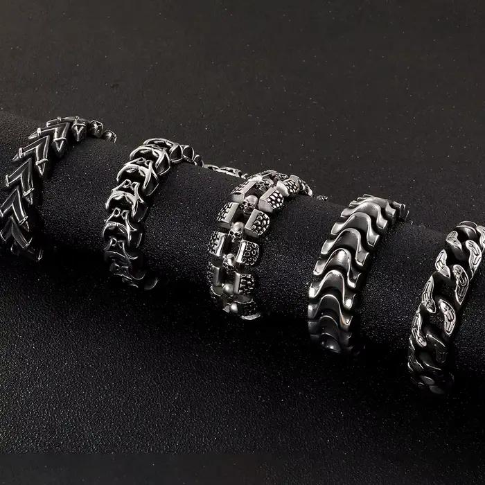 Bracelet Punk Rocker Skull pour hommes, en acier inoxydable, accessoires de chaîne pour hommes, bijoux gothiques pour motards, livraison directe