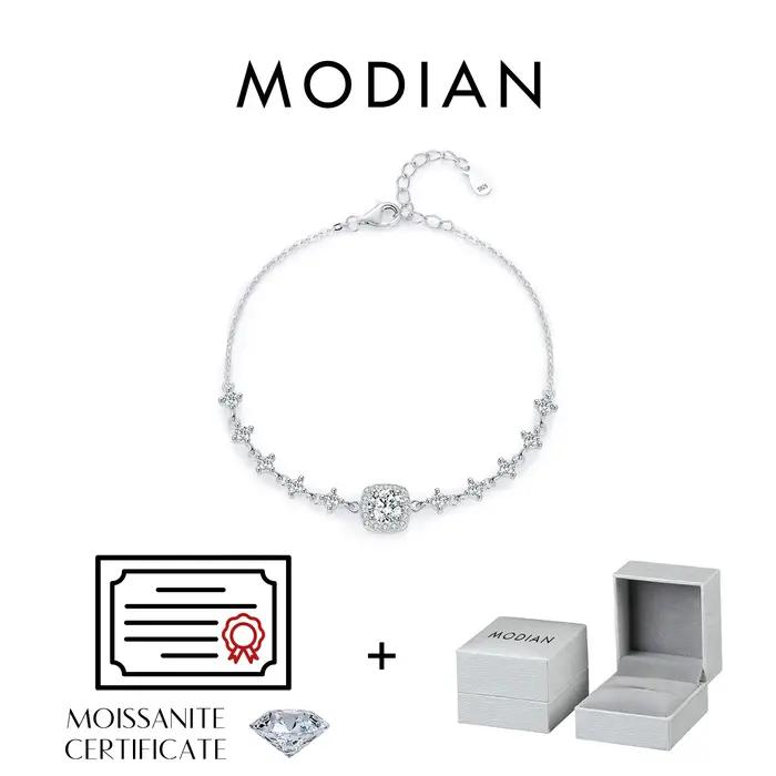 MODIAN 0.8CT D couleur Moissanite Bracelet de luxe 925 en argent Sterling Halo