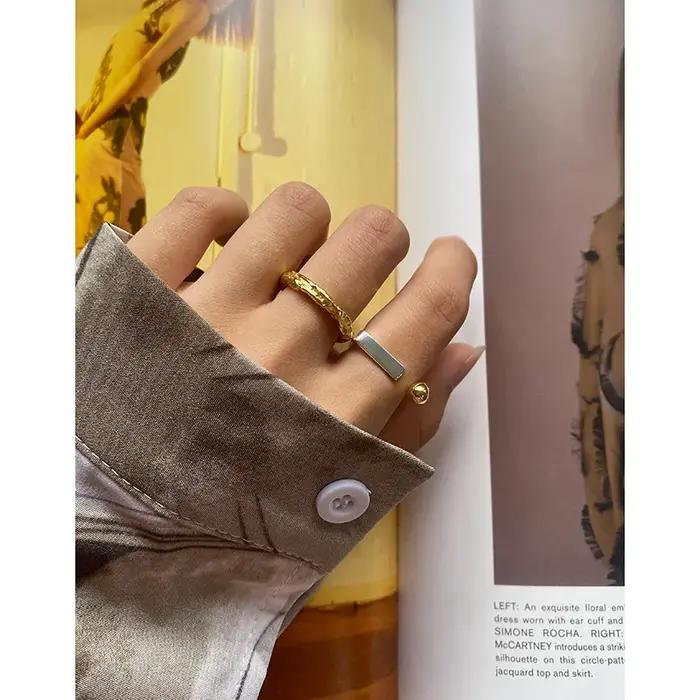 Bague ouverte minimaliste en argent sterling 925 avec pierre noire pour femmes et hommes pour occasions spéciales