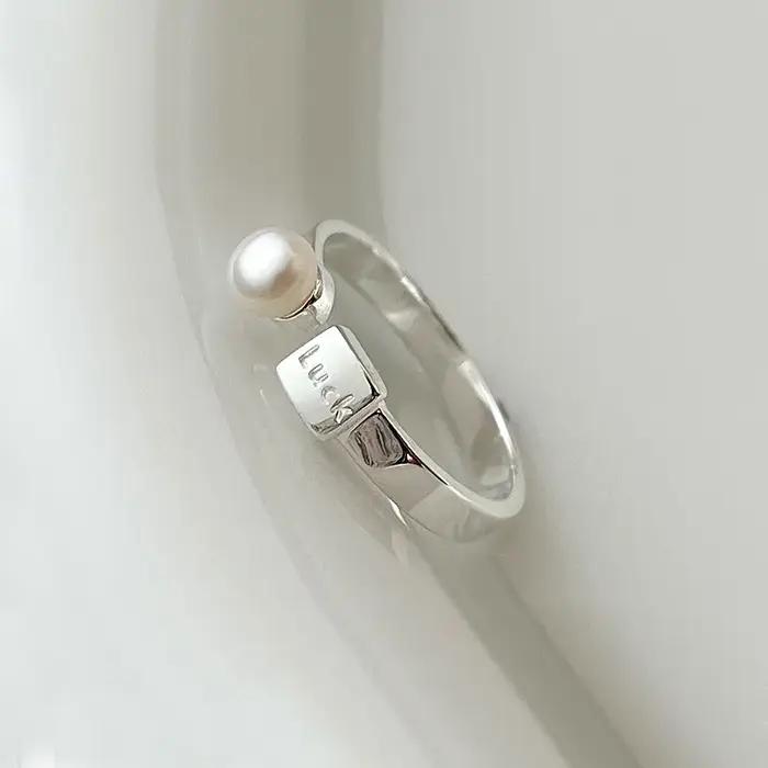 Bagues en argent Sterling 925 avec lettres géométriques en perles pour femmes et hommes