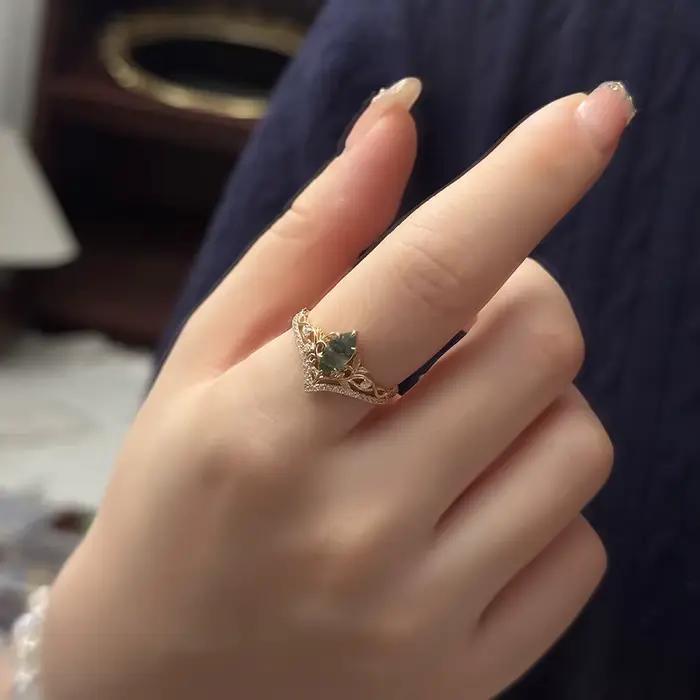 LAMOON – bague en Agate verte naturelle pour femmes, pierres précieuses en argent Sterling 925, Style palais, plaqué or, accessoires de bijouterie fine, RI416