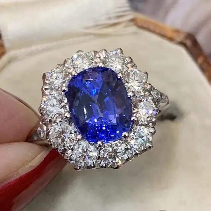Huitan – bague en zircone cubique bleue scintillante pour femmes