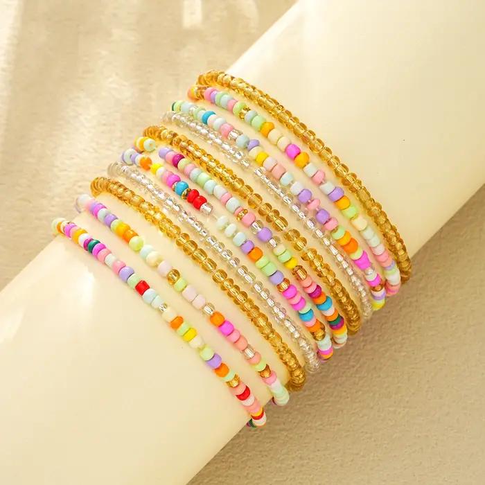 Bracelets bohème colorés élastiques en perles de riz pour femmes