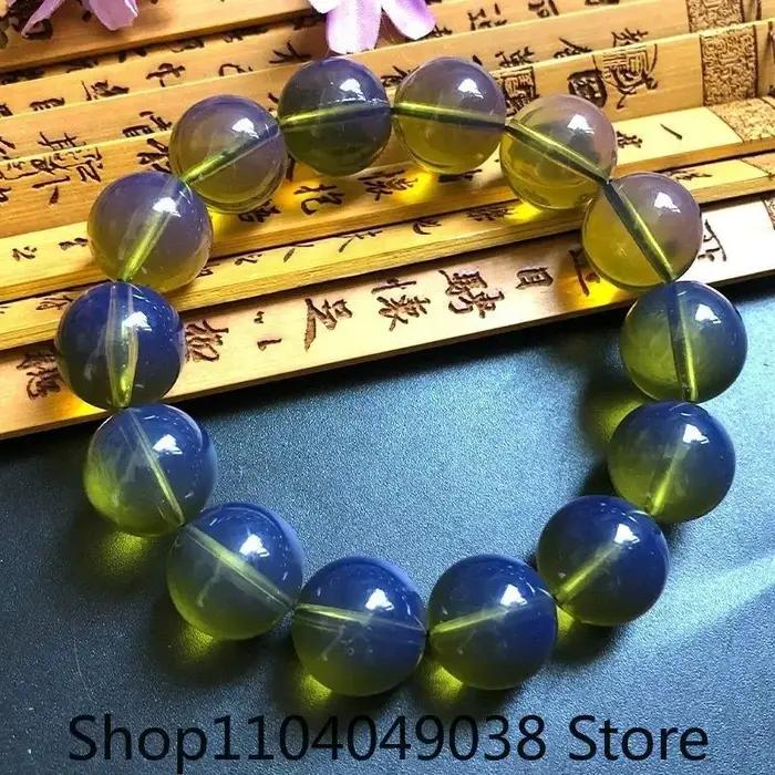 Bracelet de perles de bouddha en ambre bleu naturel, eau propre mexicaine, nature claire, haute qual