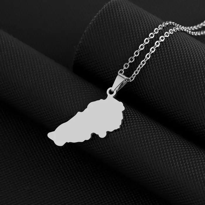 Collier pendentif en acier inoxydable avec carte du Liban et drapeau