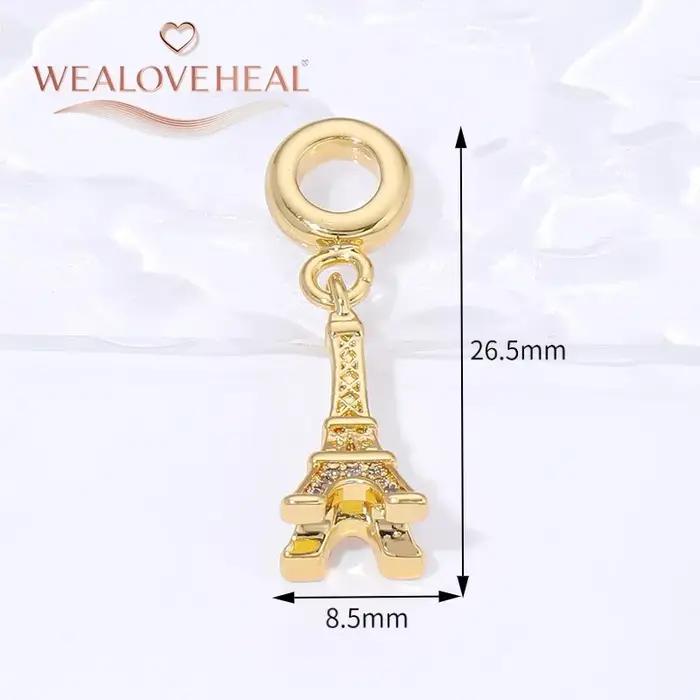Perles pour bracelet en laiton plaqué or 18 carats avec motifs Lettre FE/Coquillage/Cœur/Tour Eiffel pour création de bijoux DIY femmes occasions spéciales
