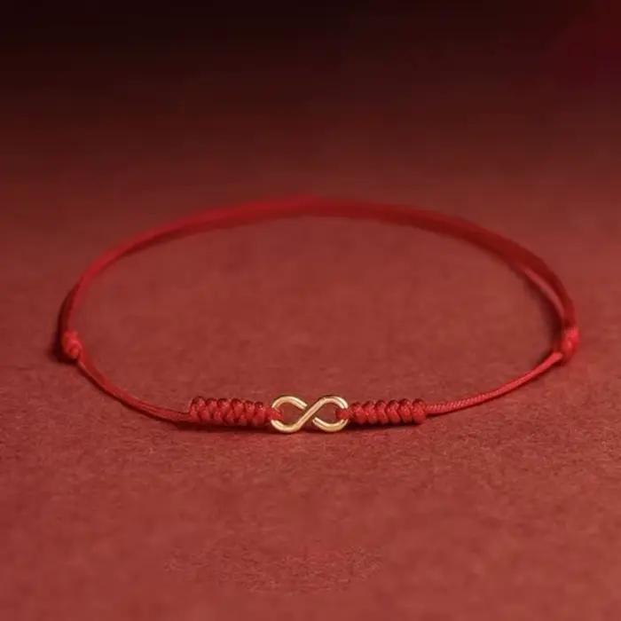 Bracelet en Corde Rouge Tressée à la Main en Alliage