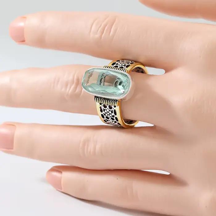 Bague creuse bicolore en zircone synthétique verte style bohème fine vintage pour femmes festival célébration