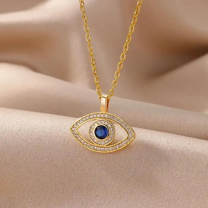 Collier mauvais œil bleu en Zircon pour femmes