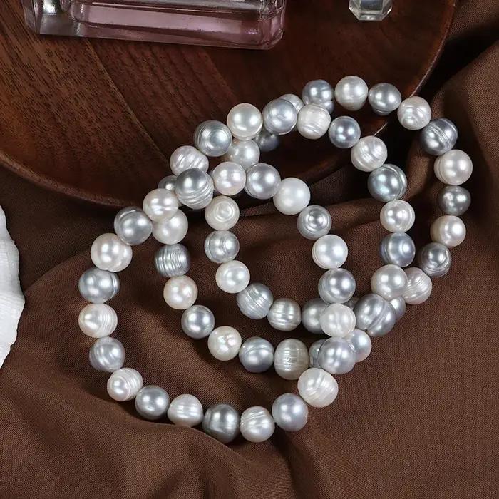 Grand Bracelet de perles naturelles baroques irrégulières de 9mm pour femmes