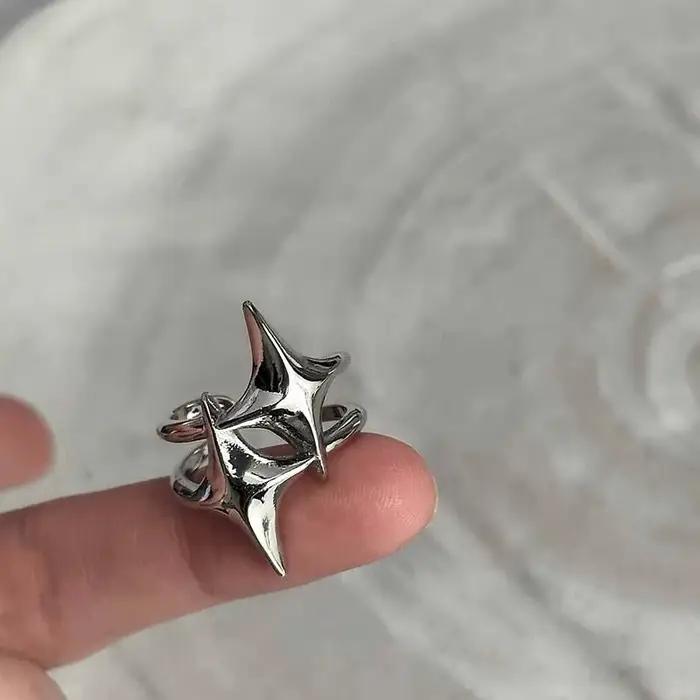 Bague Punk Double Croix Étoile pour Femme et Homme, Hip Hop, Gothique, Argent, Réglable, Ouvert, Y2K, Egirl, ix, Bijoux, Cadeau