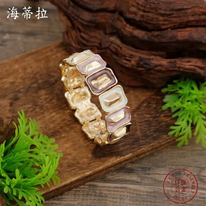 Nouveau bracelet élastique géométrique carré en émail coloré pour femme