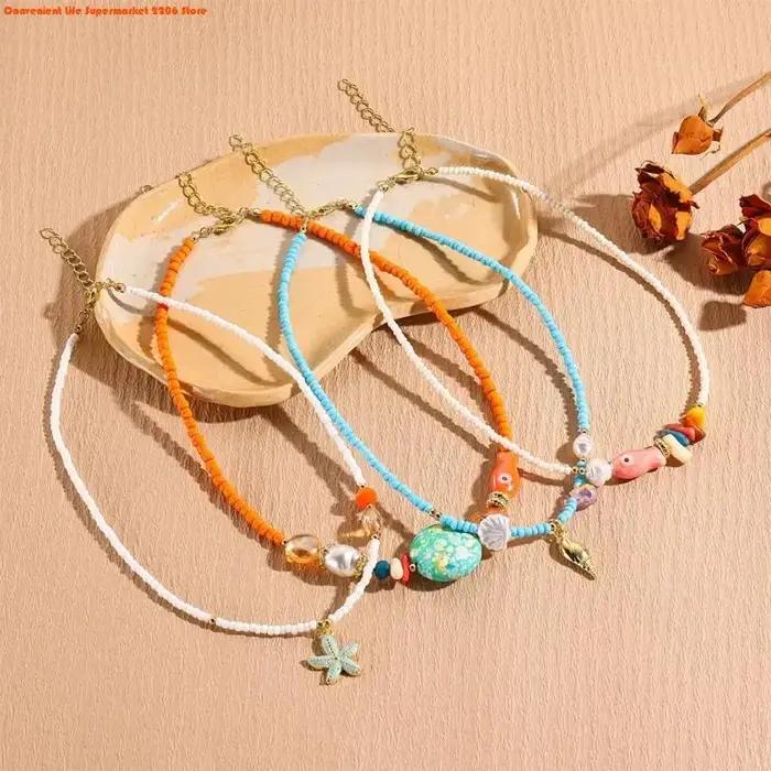Collier bohème coloré réglable en cristal artificiel et perles pour femmes et filles occasions spéciales festival plage tenue décontractée