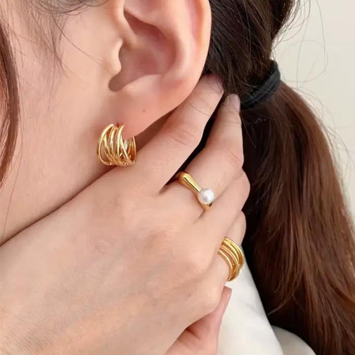 ANENJERY perle brillant anneau ouvert pour les femmes français exquis Goden couleur argent bague tout assorti accessoires anillos bague