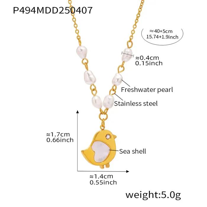 Collier en acier inoxydable plaqué or 18 carats avec perle d'eau douce et pendentif de poulet pour femmes occasions spéciales
