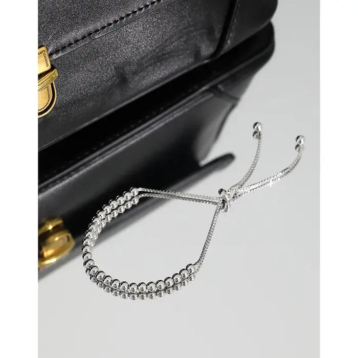 Bracelet perlé en argent regardé 925 véritable pour femme