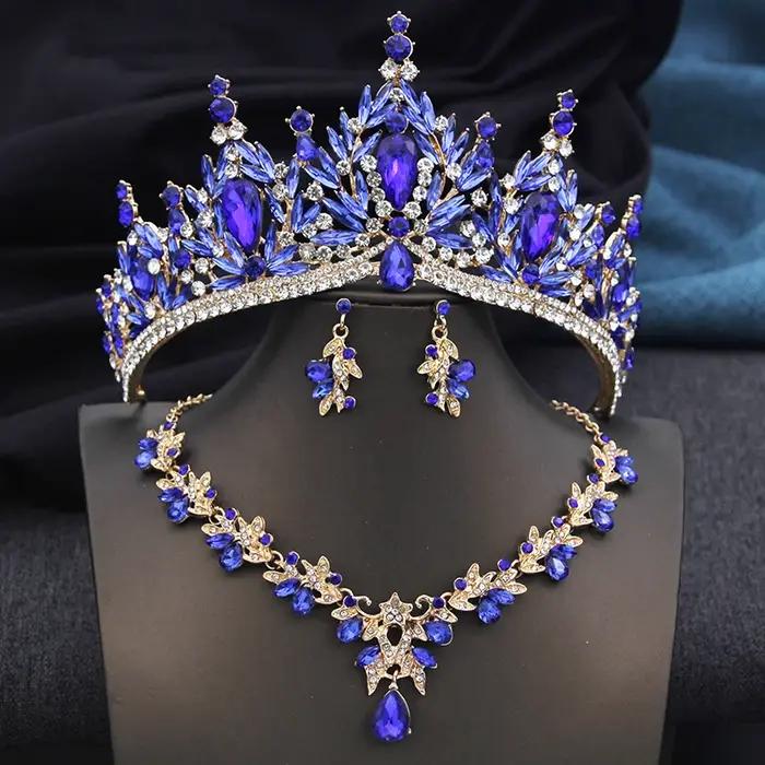 Diadèmes et couronnes de mariée avec ensemble collier et boucles d'oreilles pour femmes
