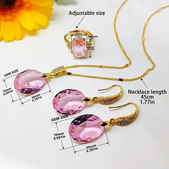 Ensemble de 3 boucles d'oreilles ovales en cristal rose pour femme