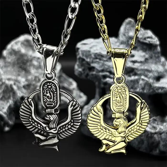 Collier Isis Déesse de la Vie en Acier Inoxydable avec Cartouche Mystère pour Hommes et Femmes Occasions Spéciales