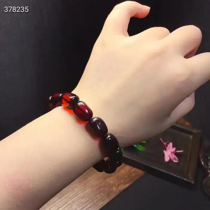 Bracelet de perles d'ambre rouge sang naturel pour femmes et hommes