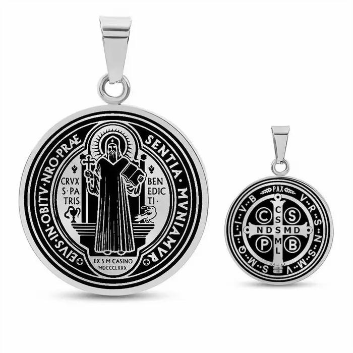 Collier médaille Saint benoît/Michael en acier inoxydable pour hommes et femmes