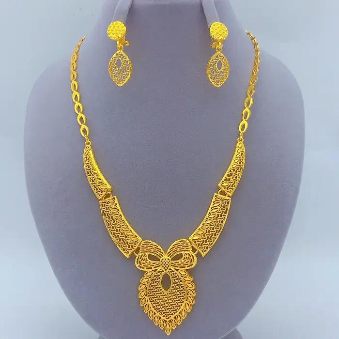 Ensemble de bijoux plaqué or 24 carats pour femmes, style indien, Dubaï, Nigéria, Afrique, collier e