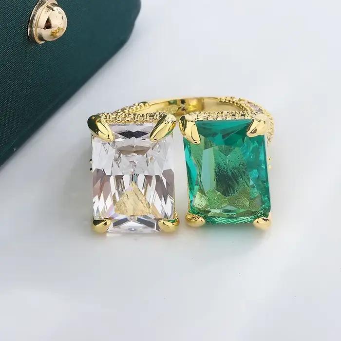 Bague plaquée argent 925 pour femmes, bague en Zircon vert carré brillant de haute qualité, bijoux de fiançailles élégants, cadeau