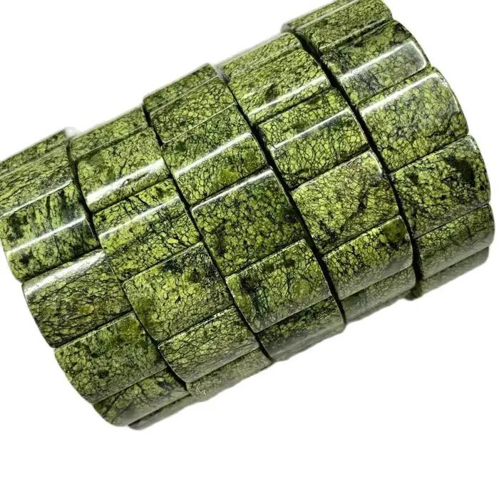 Bracelet de Perles de Pierre Serpentine Verte Naturelle