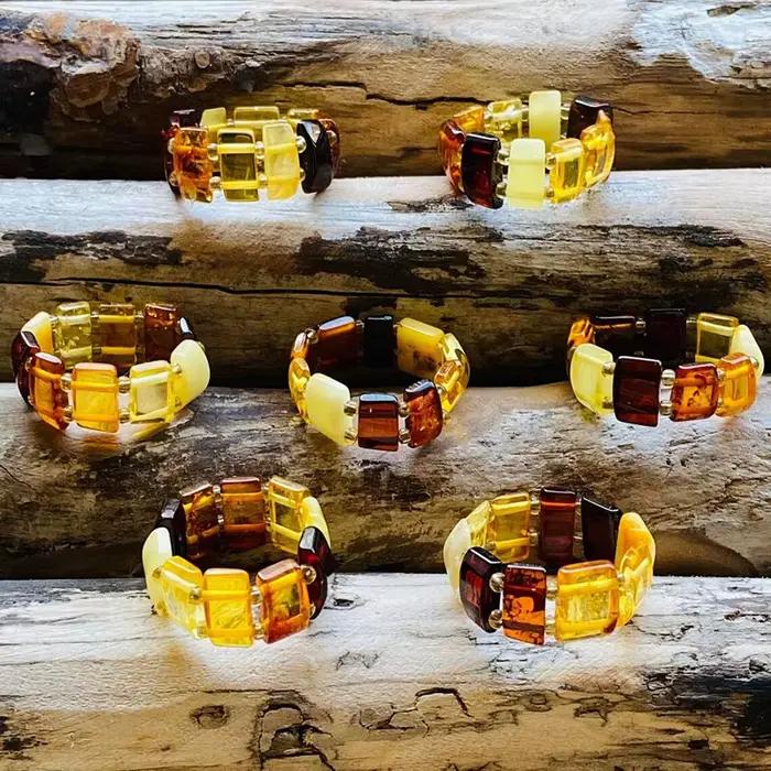 Bague en ambre avec fil élastique réglable pour femme