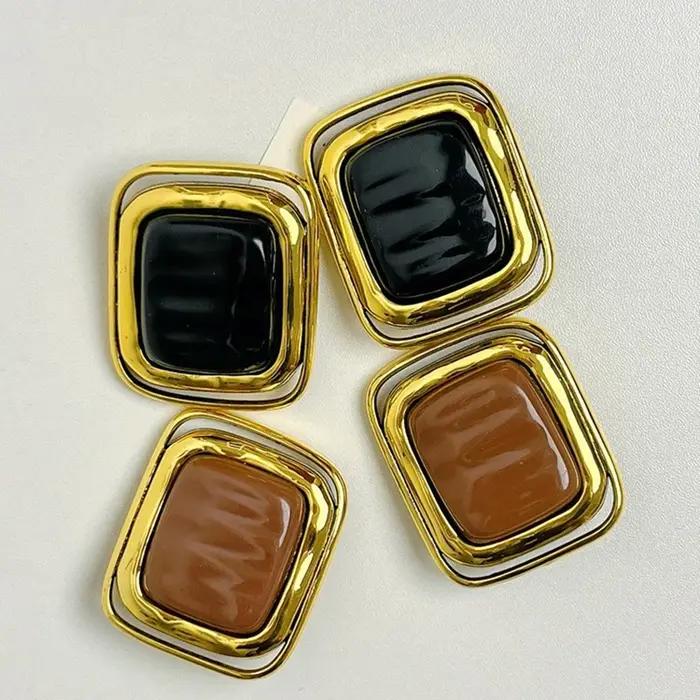 Boucles d'oreilles rétro surdimensionnées noires, bloc rectangulaire, pour les déplacements à la mod