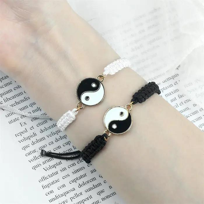 Yin Yang Tai Chi pendentif Bracelet pour femmes hommes à la main tissé chaîne
