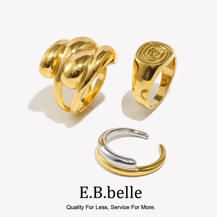 Bague à empreintes digitales en acier inoxydable 316L avec revêtement plaqué or 18 carats pour femmes pour célébrer les événements spéciaux et les occasions importantes