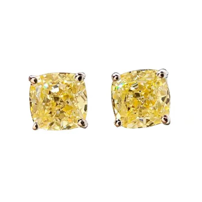 OEVAS Boucles d'oreilles clous en argent sterling 925, 1 carat, avec pierre de citrine à haute teneu