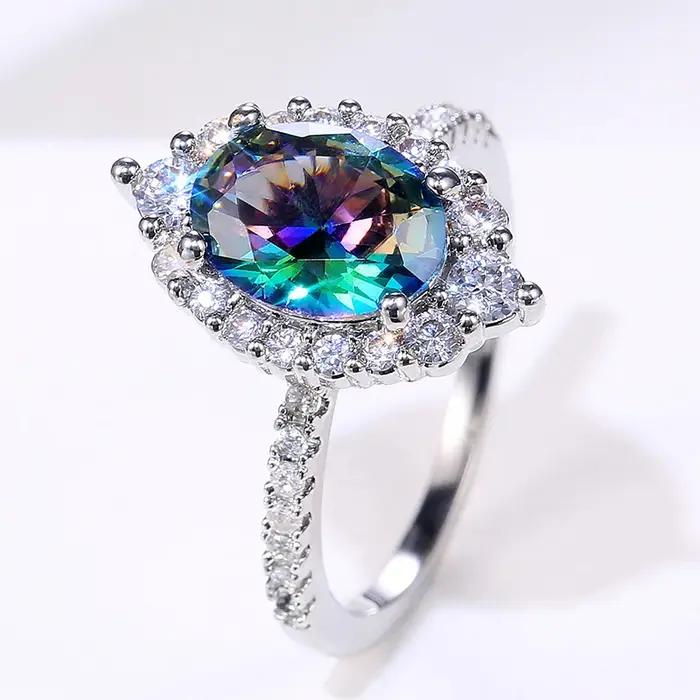Huitan – bague Marquise ovale en Zircon coloré pour femme
