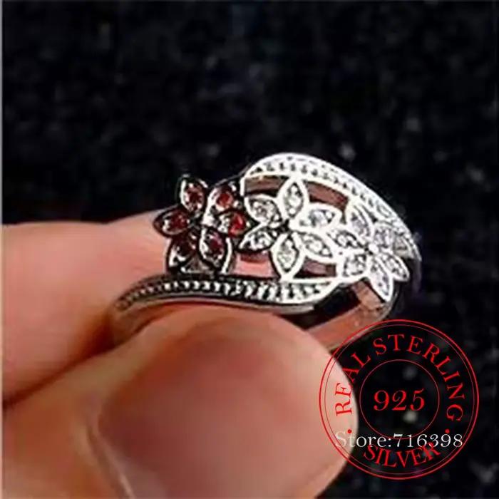 Bague fleur en argent sterling 925 pour femme – Élégant blanc rouge violet CZ bijoux classique bracelet délicat pour fiançailles de mariage