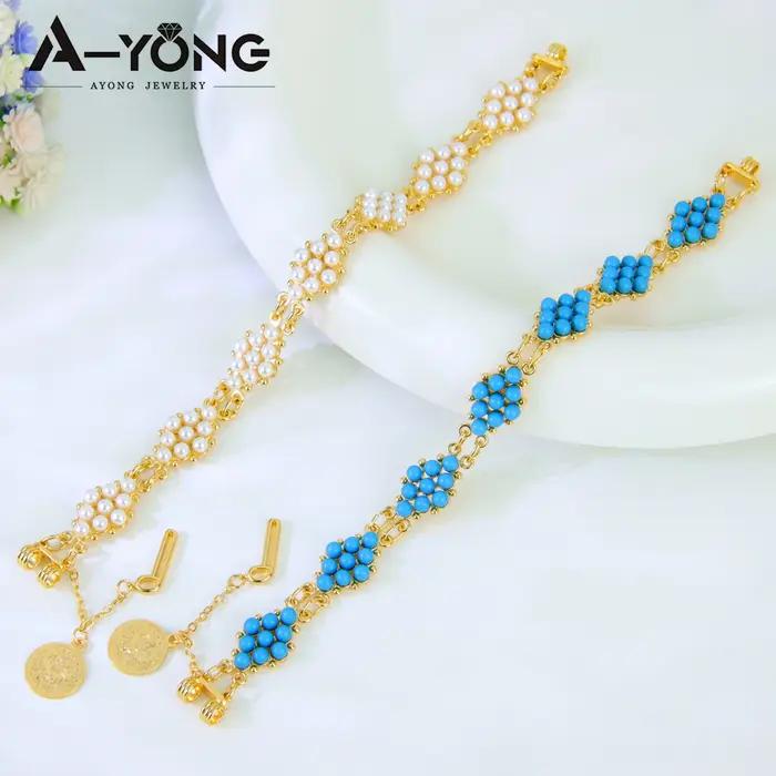 Bracelet de perles plaqué or 21 carats pour femmes italiennes